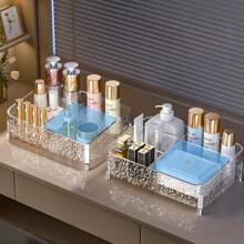 Glacier Print Desktop Makeup Organizer Box With Legs Transparent Lipstick Separator Makeup Table Pet Storage