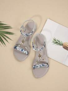 Women's Vintage-Style Beaded Sandals, Flat Woven Casual Outdoor Slippers, Summer