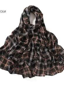 1 件新款格纹和波尔卡圆点印花珍珠雪纺围巾，女式围脖头巾披肩，尺码 201-210