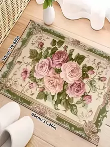 1pc Luxurious Bohemian Vintage Floral Pink Area Mat,Non-Slip & Machine Washable, Perfect For Living Room, Bedroom, Hallway - Elegant Court Design With Vibrant Flowers And Baroque Motifs, Indoor Mat|Floral Pattern Mat|Nonslip Backing, Rugs For Living Room