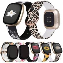 与 Fitbit Versa 4/Versa 3/Sense 2/Sense 兼容的运动表带，花卉硅胶印花不褪色图案替换表带适用于 Fitbit Versa 4/Versa 3/Sense 2 智能手表 - Versa3/Versa4 - 查看 1