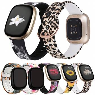 Sportband kompatibelt med Fitbit Versa 4/Versa 3/Sense 2/Sense, blommigt silikontryckt bytesbandsrem för Fitbit Versa 4/Versa 3/Sense 2 Smart Watch