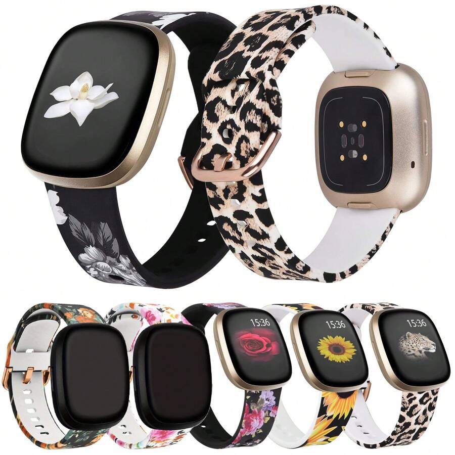 与 Fitbit Versa 4/Versa 3/Sense 2/Sense 兼容的运动表带,花卉硅胶印花不褪色图案替换表带适用于 Fitbit Versa 4/Versa 3/Sense 2 智能手表 - Versa3/Versa4 - 查看 1