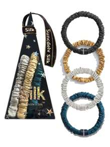 4 SZTUK 100% Czystego Jedwabiu Morwowego Gumki Do Włosów Jedwabne Gumki Do Włosów Gumki Do Włosów Kucyki Jednolity Kolor Naturalne Akcesoria Do Włosów Wstążka Pudełko Prezentowe - Wielokolorowe - Zobacz 10