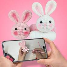 Kit de crochet Jeslon pour débutants, kits d'animaux au crochet, kit de crochet amigurumi pour les débutants, apprenez à crocheter avec des tutoriels vidéo étape par étape, kit de crochet pour débutants pour adultes - petit lapin