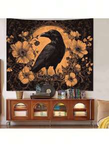 1 pièce Tapisserie rectangulaire style hippie noir corbeau, décoration murale esthétique et mystique pour dortoir, chambre, chambre à coucher, salon, livré avec accessoires d'installation gratuits, cadeau de vacances idéal