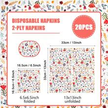 20 件 13 * 13 英寸一次性多色花叶图案餐巾，用于生日派对、家庭聚会、婚宴、酒店和餐厅装饰纸