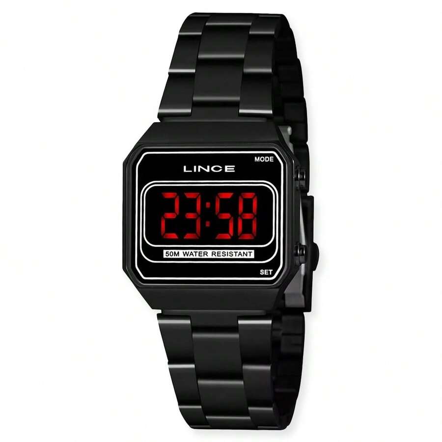 RELÓGIO LINCE FEMININO DIGITAL LED PRETO MDN4645L PXPX