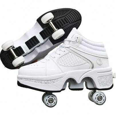 Yousulun 2 In 1 Deformation Roller Shoes, Outdoor Roller Skates For Men, Automatic Walking Shoes With Wheels, Comfortable High-Top Casual Shoes