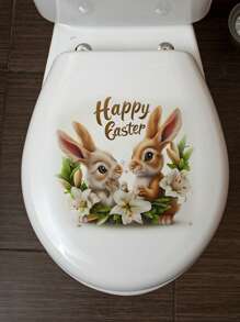 1 pièce Autocollant de décoration de salle de bain avec motif de lapin et d'œuf de Pâques, convient pour le siège des toilettes, le réservoir et l'embellissement de la salle de bain