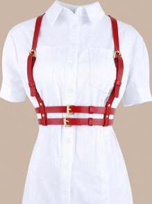 1 件女式哥特式加大码金色 PU 皮革性感束带腰带，适合万圣节派对、庆典或日常穿着