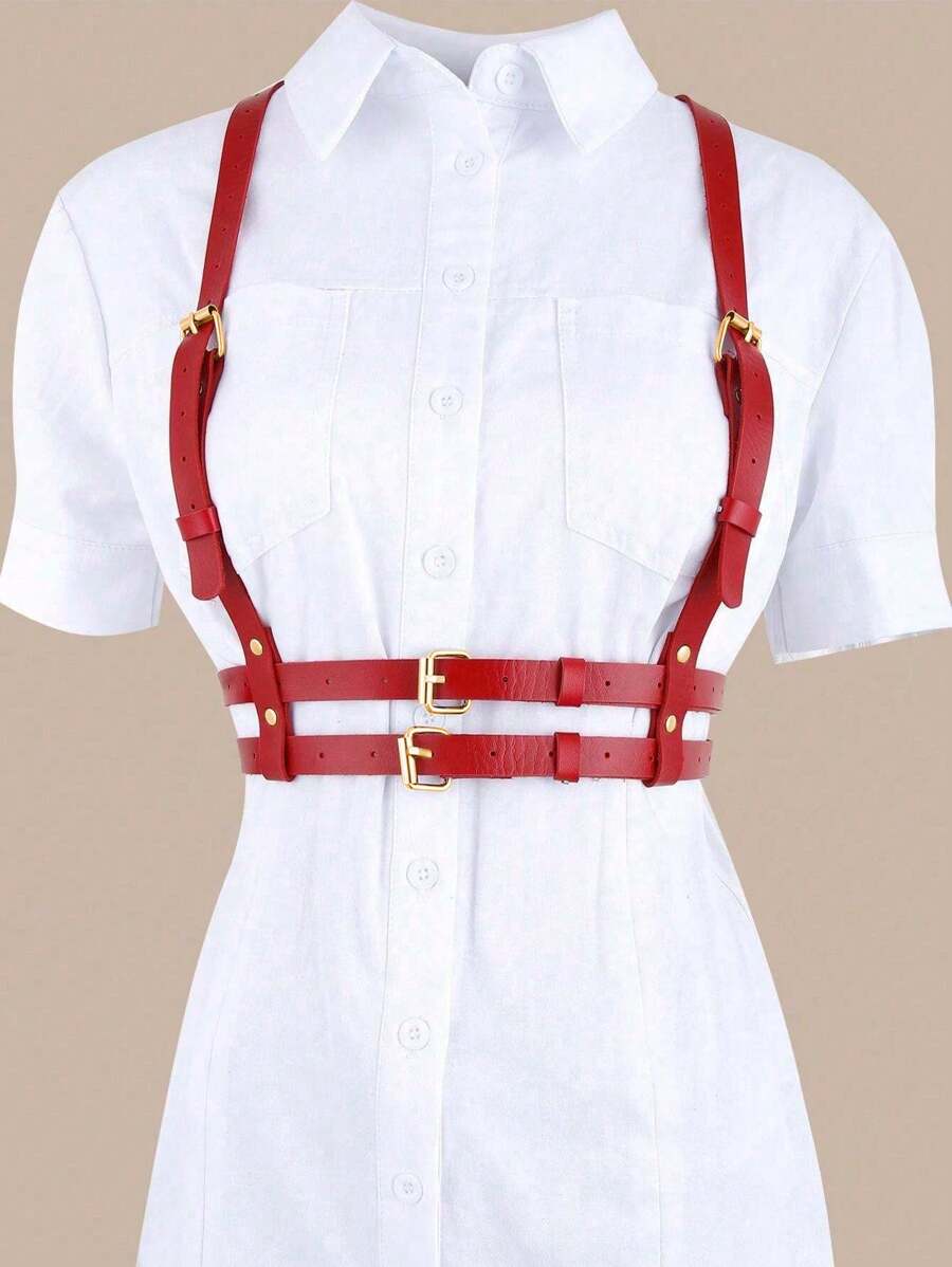 1 件女式哥特式加大码金色 PU 皮革性感束带腰带，适合万圣节派对、庆典或日常穿着