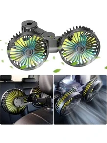 1 pièce Ventilateur de voiture, ventilateur de voiture à double tête USB, réglable sur 3 vitesses et rotatif à 360°, ventilateur de siège arrière de voiture, ventilateur arrière à double tête, fournissant une brise fraîche, une circulation d'air et de la fraîcheur, installation facile, design compact, convient pour les voitures, SUV, camions, camping-cars, berlines, également un excellent cadeau pour la famille et les amis
