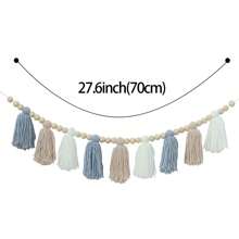 1pc Handmade Bohemian Style Blue Khaki White Yarn Tassel Flower Wreath Banner, Suitable For Atmosphere Decor, Room Decor, Wall Decor