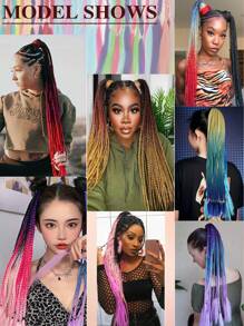 Colored Braids Hair Extensions With Rubber Bands Rainbow Braided Synthetic Hairpieces Ponytail Hair Accessories For Women Girls Daily Party Highlights Cosplay Dress Up Music Festival Use(24Inch)