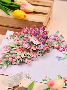 1 Pop-Up Greeting Card, Tulips, Poinsettia Flowers, Magnolia, Orchids, Apple Blossoms, Small Daisies, Suitable For Valentine's Day, Mother's Day, Birthdays, Anniversaries. Surprise Gift For Friends, Gift For Lovers, Gift For Girlfriend, Gift For Mother, Birthday Card, Flower Card