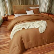 Vclife Multiple Colors Comforter 3 Piece Boho Solid Bedding Comforter Set Down Alternative Comforter Fluffy Bed Set All Seasons Bedding Quilt 1 Comforter 2 Pillow Shams - Pumpkin - View 4