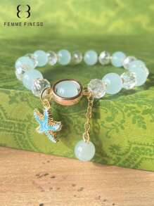 1 pieza Pulsera para niña marca Finess color rosa, pulsera hecha a mano con cuentas con diseños lindos de animales, océano y estrellas, adecuado para niños de 3 a 6 años, regalo de joyería de juguete colorida