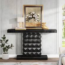 Tribesigns 47-Inch Mirrored Console Table, Modern Black Sofa Table With Glass Mirror Finish For Living Room, Entryway, Hallway