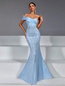 Váy suông hở lưng đính sequin trang trí cho nữ có đệm ngực, váy hở lưng, váy dự tiệc, trang trọng, dạ hội, khách dự tiệc cưới - Màu xanh nhạt - Xem 3