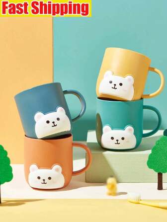 5PCS Cute Cartoon Mouthwash Mug, Household Toothbrush Cup, Plastic Mouthwash Mug With Handle, Bathroom Mug, Bathroom Accessories, Bear Mouthwash Mug With Handle, Light Luxury Wash Mug, Student Dorm Room Toothbrush Cup, Bathroom Toothbrush Mug Home Bathroom Decor Fall Decor Back To School