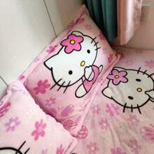 Sanrio 2Pcs Cute KT Cat Pillow Case Children's Milk Plush Girl's Cute Katie KT Winter Plush Pillow Case (Excluding Pillow Core)