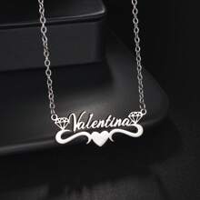 1pc Customized Name Necklace, Fashionable Stainless Steel Customizable In Various Styles, Laser Cut Pendant/Minimalist Design/Women & Men Summer Accessory/Birthday Party/Valentine's Day Gift - Silver - View 13