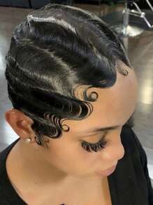 Black Finger Wave Human Hair Wig 4Inch Short Pixie Cut Wigs Brazilian Virgin Human Hair Wigs Finger Ocean Wave Wig Mommy Hair For Women