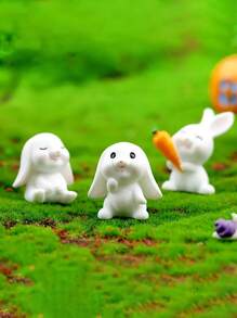 4 Pieces Set Of Charming White Rabbit Statues With Carrot And Mushroom Accents Perfect For Easter And Party Tabletop Decoration Plastic Is Perfect For Winter And New Year