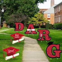 1 bộ, Đồ trang trí tiệc tốt nghiệp ngoài trời màu đỏ cho lớp 2025 Mũ tốt nghiệp Biển báo bãi cỏ có biển tên cho tiệc tốt nghiệp ngoài trời năm 2025 Vật dụng trang trí - Nhiều màu - Xem 5