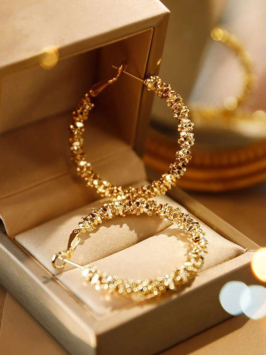 1 Pair Fashionable 925 Sterling Silver Gold Crumbs Luxury Feeling Earrings, Suitable For Daily Matching