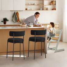 Fumahaus Set Of 2 Black Furry Bar Stool With Metal Black Frame Modern Sherpa Upholstered Dining Chairs With Padded Seat Industrial Counter Stool For Home Bars Kitchens Cafes Lounges Luxurious Kitchen Chairs Room Decor.Black - 黑色 - 查看 11