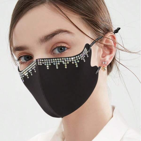1pc Fringe Rhinestone Decoration Lightweight Ice Silk Breathable Sunscreen Face Mask