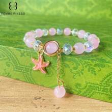 1 pieza Pulsera para niña marca Finess color rosa, pulsera hecha a mano con cuentas con diseños lindos de animales, océano y estrellas, adecuado para niños de 3 a 6 años, regalo de joyería de juguete colorida