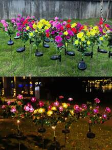 Solar Powered Rhododendron Flower Lights, Outdoor Patio Lawn Landscape LED Garden Decor Pathway Lights, Artificial Flower Lights (Warm Light/Color Light Random) - Multicolor - View 7