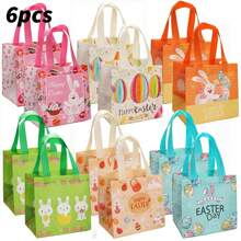 6 PCS Easter Gift Bags, Reusable Non-Woven Tote Bags, Easter Rabbit And Egg Design With Foldable Handles, Suitable For Easter Spring Party Supplies - Multicolor - View 1