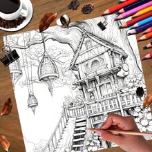 (Original, Estilo nuevo 2025, 7.9*7.9 pulgadas, 20 páginas, impresión de un solo lado) 1 pieza Libro para colorear para adultos con tema de castillo mágico, patrones delicados y líneas claras, adecuado como regalo para el Día de San Valentín, cumpleaños, Pascua y otras festividades, una excelente manera de relajarse, Día de la Madre, regalo para mamá, vuelta a la escuela, útiles escolares