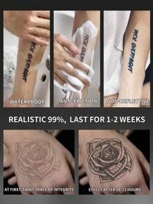 1Pc Money Rose Temporary Tattoos Waterproof Sweatproof Last For 1-2 Weeks Realistic Herbal Juice Anti-Friction Non-Reflective Faux Black Fake Tattoos For Woman And Men Tattoo Stickers For Arm, Chest, Leg, Abdomen, Waist, Finger, Neck Modernist Body Art - Black - View 5