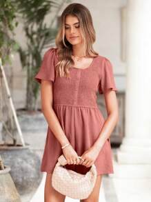 Womens Summer Short Sleeve Romper Casual Loose Button Smocked Dressy Shorts Jumper Jumpsuit Overalls 2025