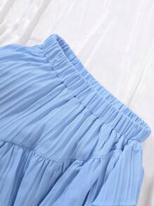 Tween Girl 2pcs/Set 8-11 Years Old Cap Sleeve Top And Asymmetrical Ruffle Hem Skirt Suit, Children Summer Outfit