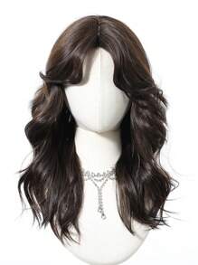 22 Inch Long Curly Wig With Bangs, Black Wavy Synthetic Hair Wig For Women, Suitable For Daily Wear And Parties - Black Brown - View 3