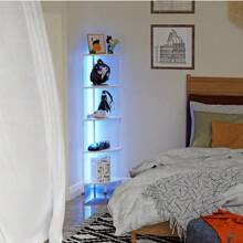 Corner Shelf With LED Light, 5 Tier Corner Bookshelf For Small Space, Narrow Display, Corner Shelf Stand With Storage Rack, For Living Room, Bedroom