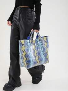 Large Capacity Snake Skin Textured Retro Handbag, Fashion Versatile Tote Bag With Crocodile Print, Suitable For Women's Office, Commute, Daily Outing, Shopping, Mommy Bag, Travel Bag, Unisex Large Carry-On Bag, Autumn/Winter - Multicolor - View 7