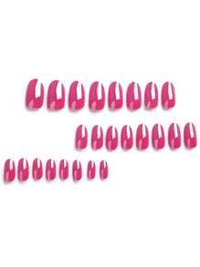 24 szt. owalnych, różowych, czerwonych, sztucznych paznokci średniej wielkości – efekt chromu, jednolity kolor, odpowiednie na imprezy i tańce, do naklejania na paznokcie, artykuły do paznokci, paznokcie