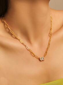 1 pieza Collar con colgante de clip de papel enchapado en oro de 18K con circonita cúbica, regalo perfecto para mujeres de moda