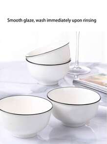 1/2 piezas Tazón de cerámica con borde negro, vajilla blanca creativa - Blanco - Ver 1