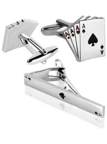 Creatieve speelkaarten Franse manchetknopen & stropdas clip set voor mannen, luxe accessoire cadeau voor Vaderdag & Valentijnsdag, moeder, moederdag, cadeau