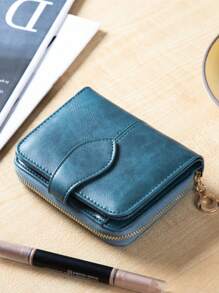 Women's Tri-Fold Short Oily Leather Vintage Wallet Multi-Function Card Holder Wallet Purse Wallet Mini Wallet Small Wallet