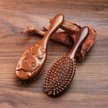 1pc Hand Carved Sandalwood Air Cushion Comb With Bamboo Teeth, Oval Scalp Massage Brush, Suitable For All Hairstyles, Wooden Hairstyle Comb