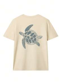 Damen Sommer Neu Einfach Niedlich Schildkröten Muster Lässig Urlaubs Stil Locker Vielseitig Rundhals Aprikose Kurzarm T-Shirt Modisch Täglicher Oberteil Geeignet Für Täglichen Urlaub Tragen Weißes Oberteil